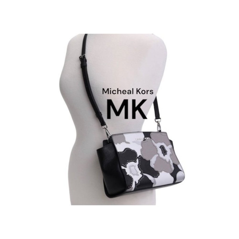 Michael Kors Selma handbag Satchel Messenger Crossbody gray black MK bag